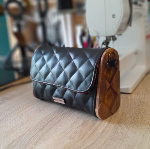 Mini sac bois et alter-cuir de raisin noir matelassé 118 – Image 3