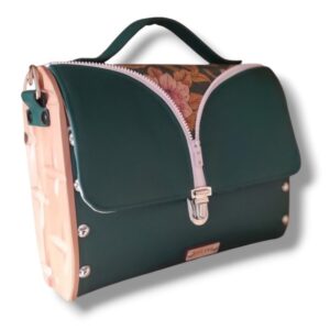 Sac cartable bois poirier marc de raisin vert émeraude et liège n°171